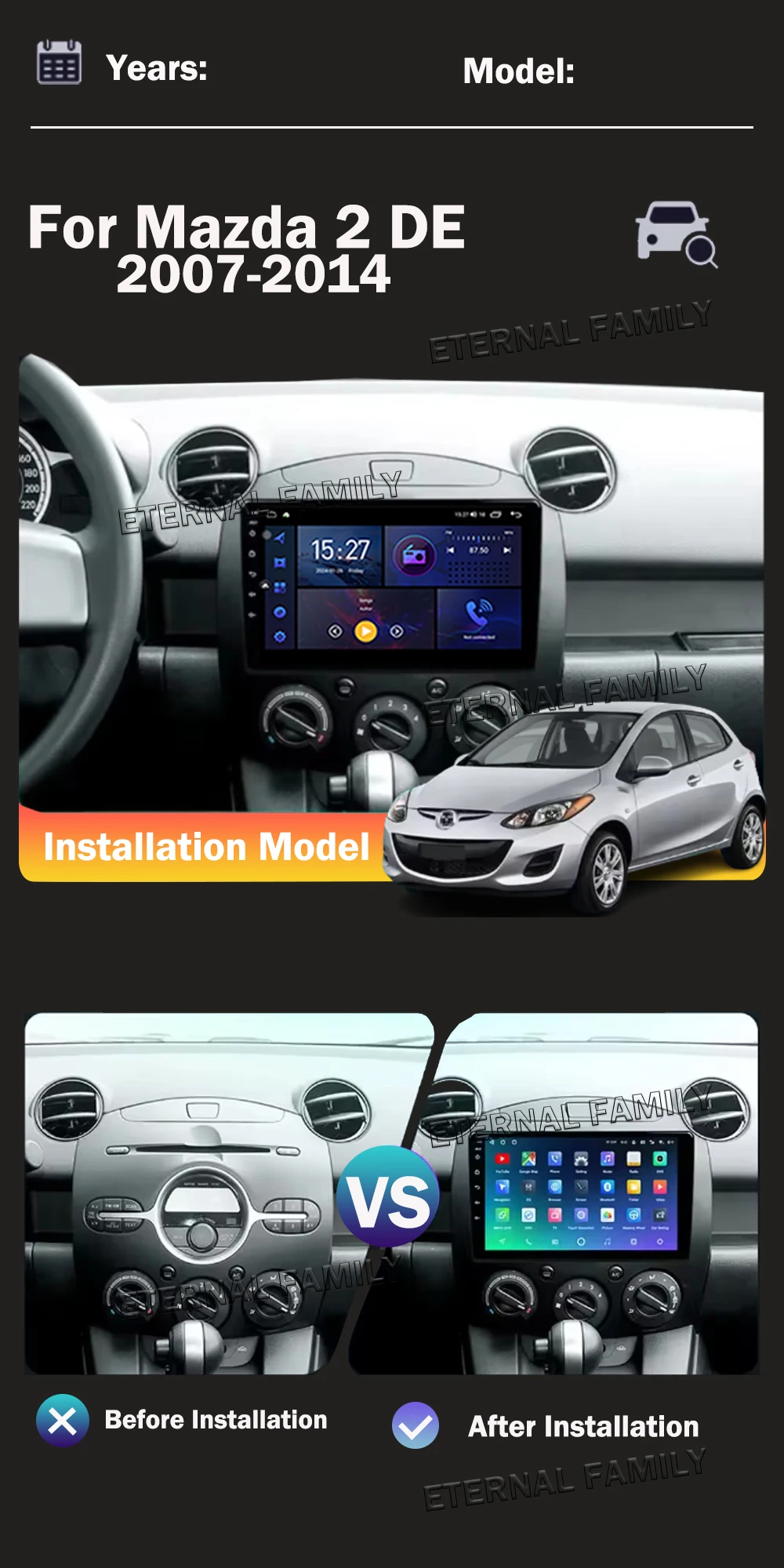 Android 14 For Mazda 2 DE 2007-2014 Car radio Multimedia Video player GPS navi Stereo 4G WIFI Carplay Touch Sceen 2din Autoradio