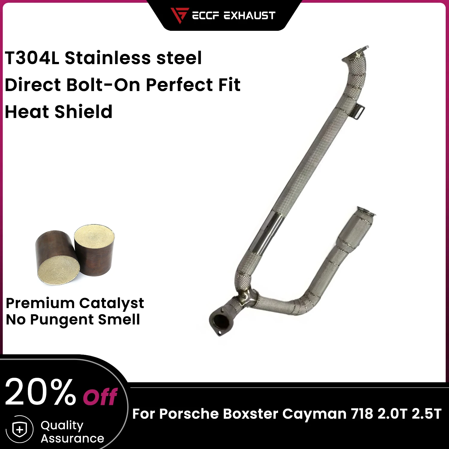 

ECCF Sports Downpipe For Porsche Boxster Cayman 718 2.0T 2.5T Aggressive Exhaust Sound High Flow Performance Upgrade