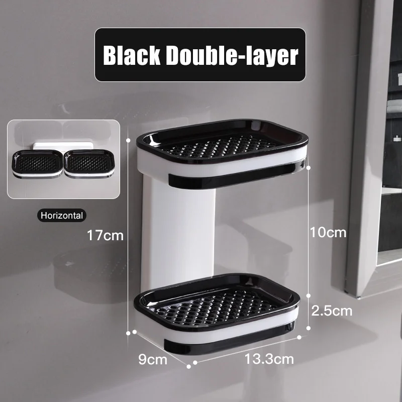 Soap Box Perforated Suction Wall-Mounted Single And Double Layer Drain Soap Dispenser Household Toilet Home Bathroom Soap Rack