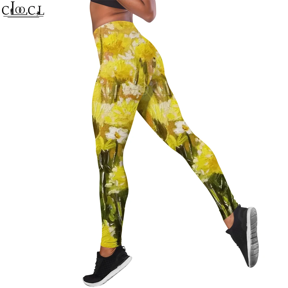 CLOOCL Sports Leggings Women Fitness Yoga Pants Flower Oil Painting Printing Casual Leggings Jogging Cycling Tight Trousers