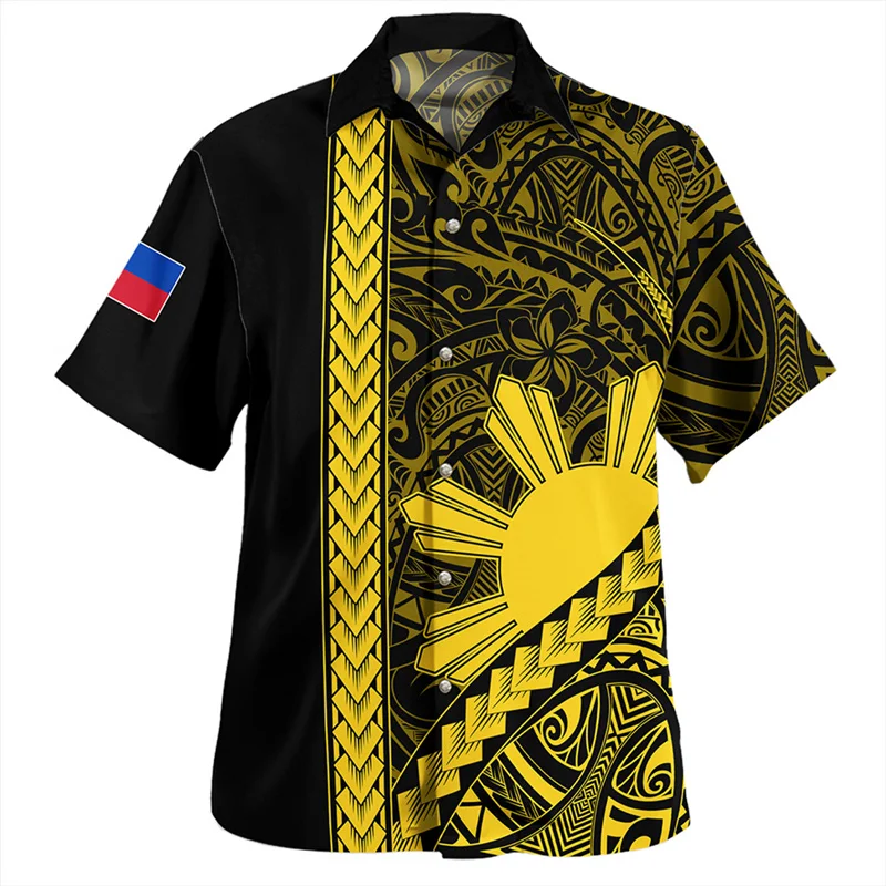 New Harajuku Summer 3D Polynesian Philippines National Flag Rugby Print Shirts Philippines Coat Of Arm Graphic Short Shirts Tops