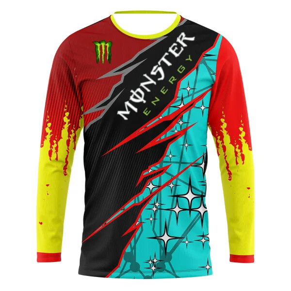 

Футболка Monster с 3D-узором «соты», длинным рукавом, флуоресцентными цветовыми блоками, функциональная, для велоспорта, повседневная, быстросохнущая