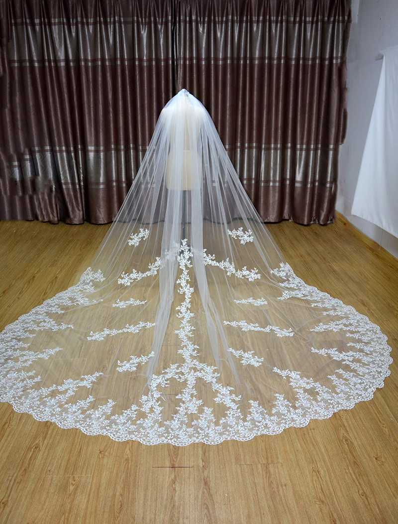 

Bridal Veils Lace Tulle Cathedral Wedding Veil White Ivory bridal accessories bridal applique veil