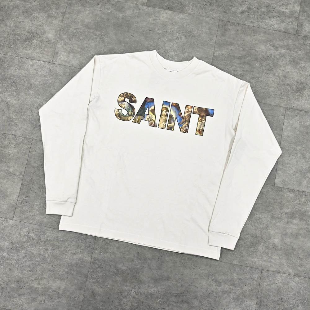 

Yao Fashion Saint OF Michael 25SS, простой стиль, свободные винтажные топы Cleanfit, уличная футболка с длинными рукавами для мужчин