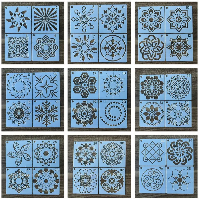 Imagem -04 - Mandala Stencils para Decoração de Casa Laser Cut Template Estêncil de Parede Pintura para Madeira Azulejos Tecido Desenho Faça Você Mesmo 36 Pcs 56 Pcs