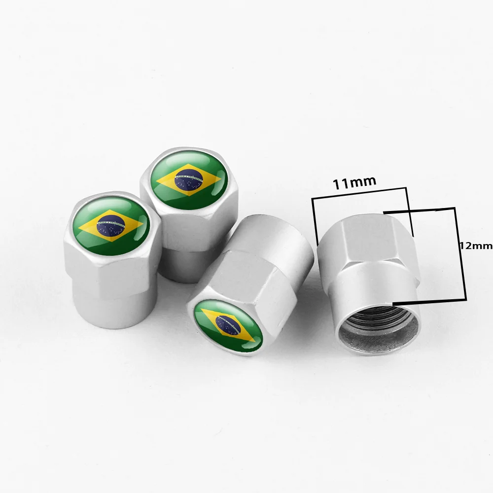 4pcs/set Car Motorcycle Bicycle Automobiles Wheel Tire Valve Caps Dust Cover metal Brazil national flag emblem car accessories