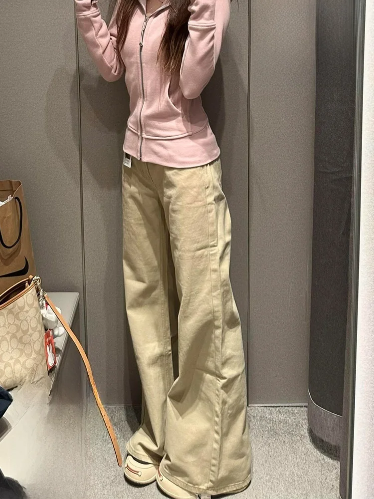 

American High Street Thin Wide Leg Khaki Jeans Women's Summer New Pear Shape Body High Waist Straight Leg Casual Denim Pants