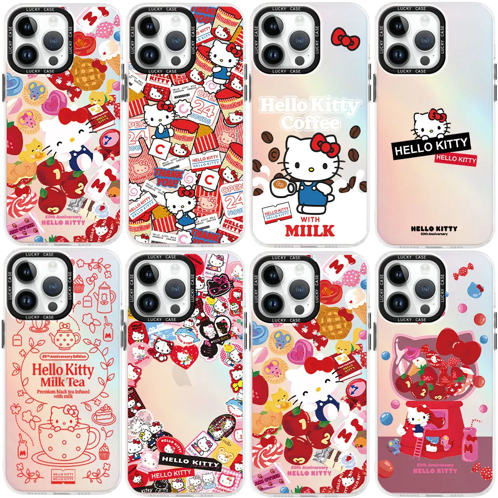 Cute Hello Kitty Phone Case for Samsung Galaxy S24 S23 S22 S21 S20 FE Ultra Plus M53 5G Matte Aurora Laser Gradient Cover