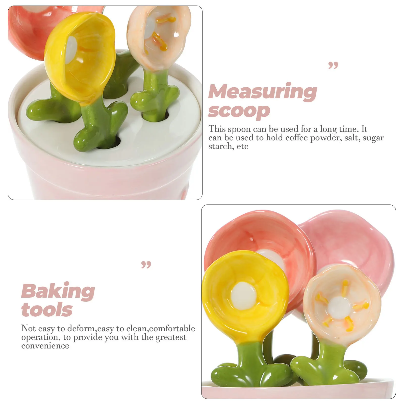

Spoon Set for Baking Cute Ergonomic Measuring Spoons Flower Shaped With Base Sugar