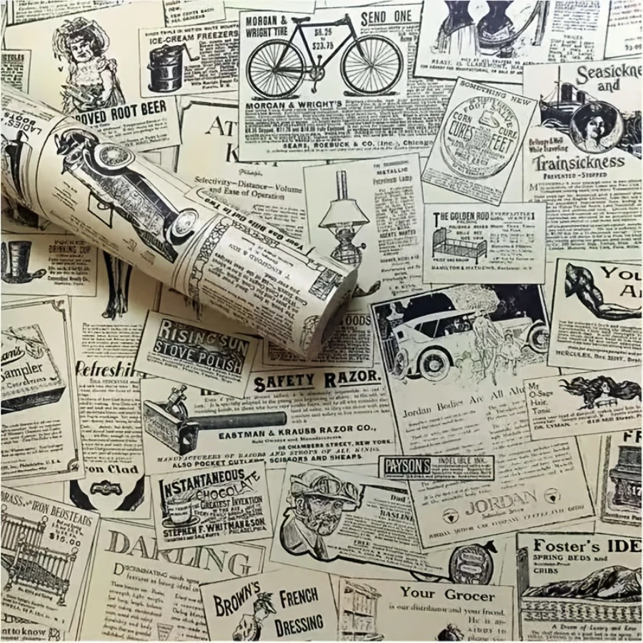 

Indoor Studio Decoration PVC Self adhesive Wallpaper Waterproof and Moisture-proof Retro Old Newspaper Self-adhesive Touch Paper