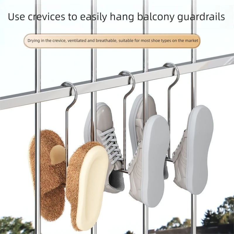 6/10pcs Stainless Steel U-Shaped Shoe Rack,Balcony Shoe Drying Rack,Multi-Functional Shoe Organizer,Hanging Shoe Organizers.