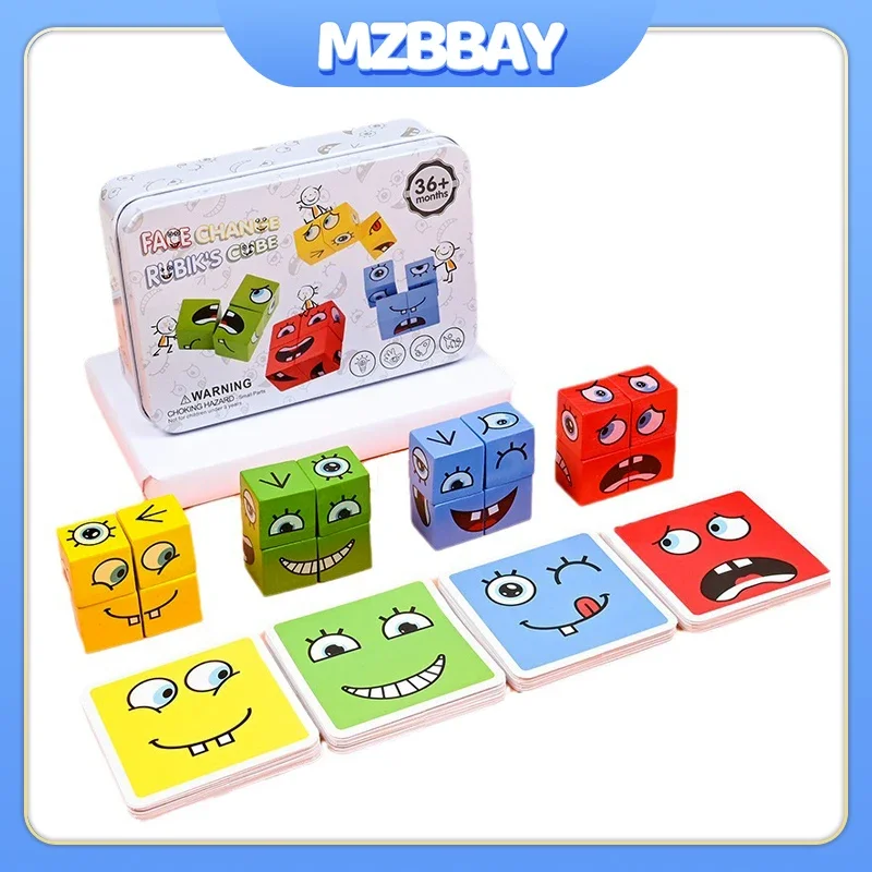 Bambini Face Change Expression Puzzle Building Blocks Gioco da tavolo Giocattoli Montessori Cartoon Puzzle Pensiero Sfida Giochi Regali