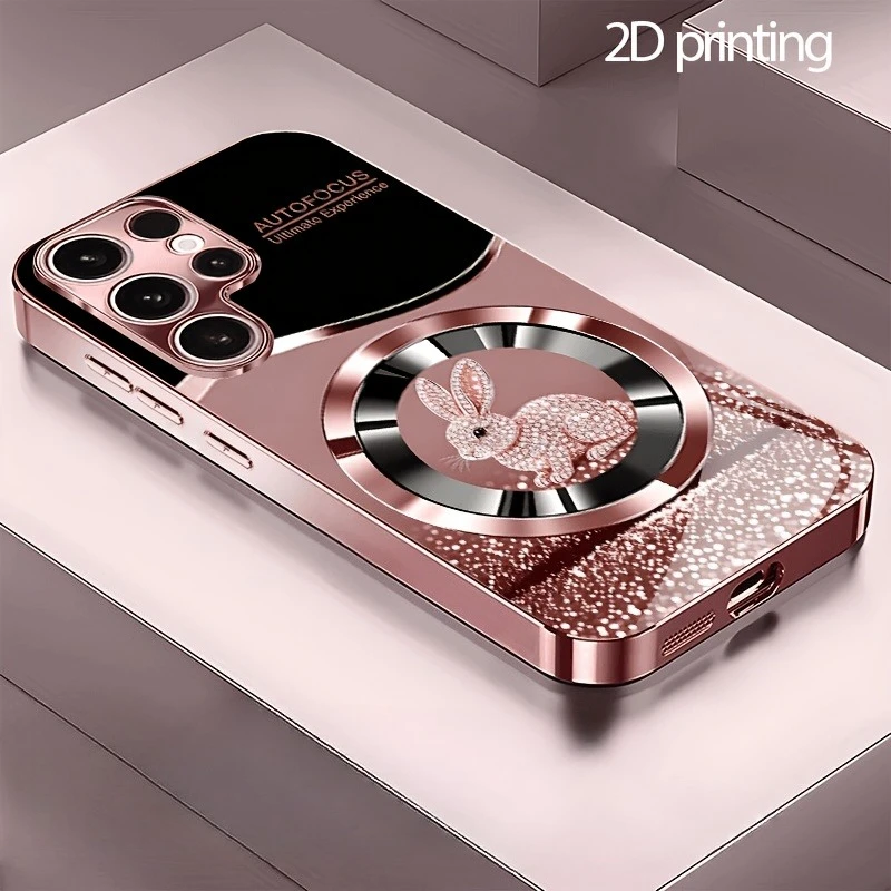 Roségold Diamant Kaninchen Glas-Handyhülle für Samsung Galaxy S26 S25 S24 S23 S22FE, Ultra, Plus Superhelle Langlebige Stoßfeste Hülle
