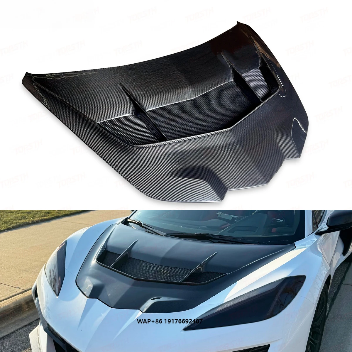 

Wholesale Corvette C8 Custom Lightweight Carbon Fiber Hood ZR1 Style New Condition Accessory Upgrade Black TOPSTH