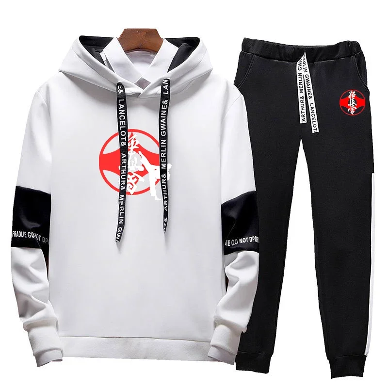 Kyokushin Set pakaian olahraga pria, baju switer cetak Karate dua potong, Hoodie Pullover musim gugur musim dingin + celana