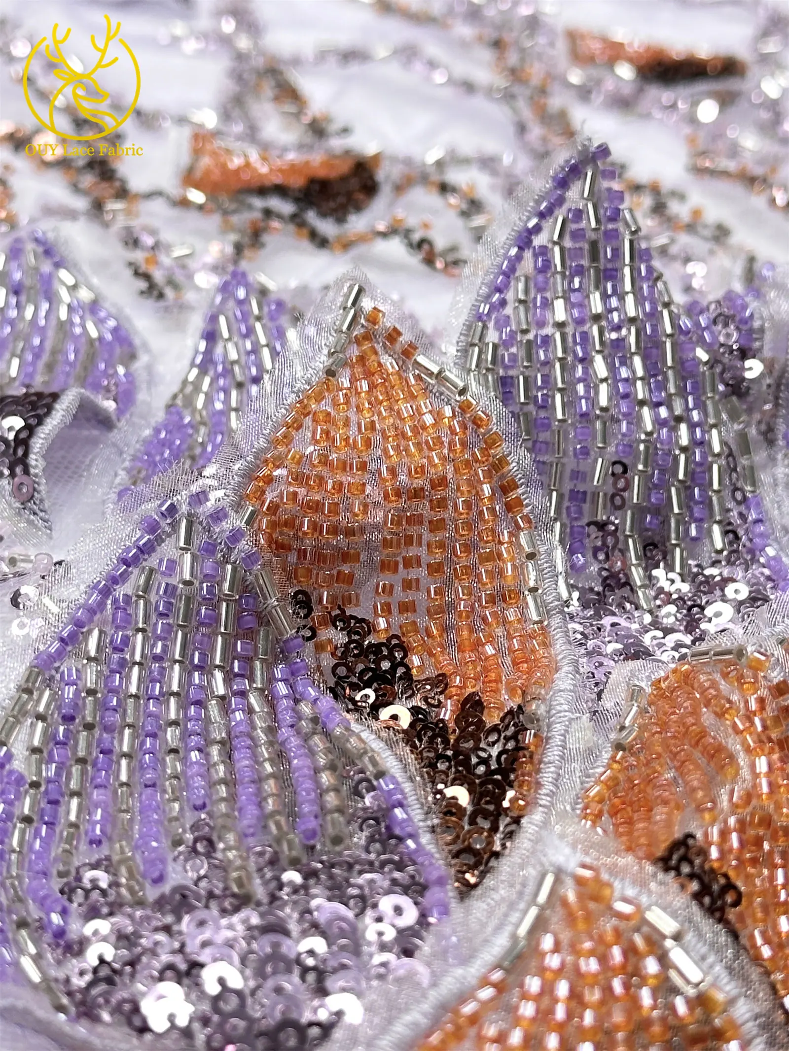 Hochwertige Maßgefertigte 3D Handgemachte Stickerei Perlenbesetzter Blatt-Spitzenstoff Hochwertige Nigerianische Perlen-Pailletten-Spitze für Brautkleider – Detail 7