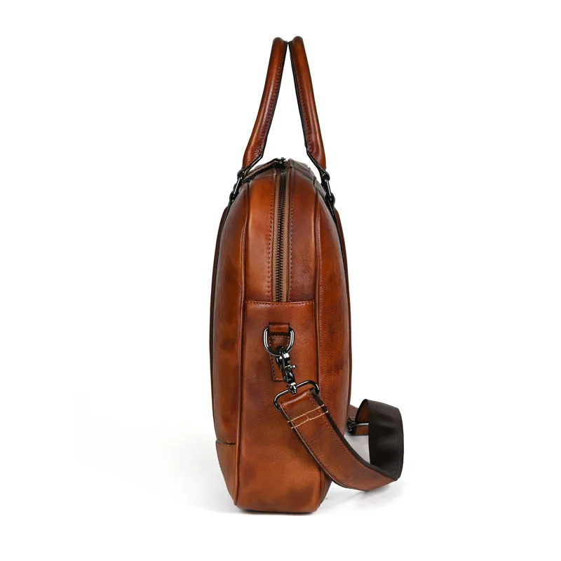 Nesitu vintage marrom a4 couro genuíno 14 ''portátil escritório executivo maleta masculina carteira bolsa mensageiro de negócios m005