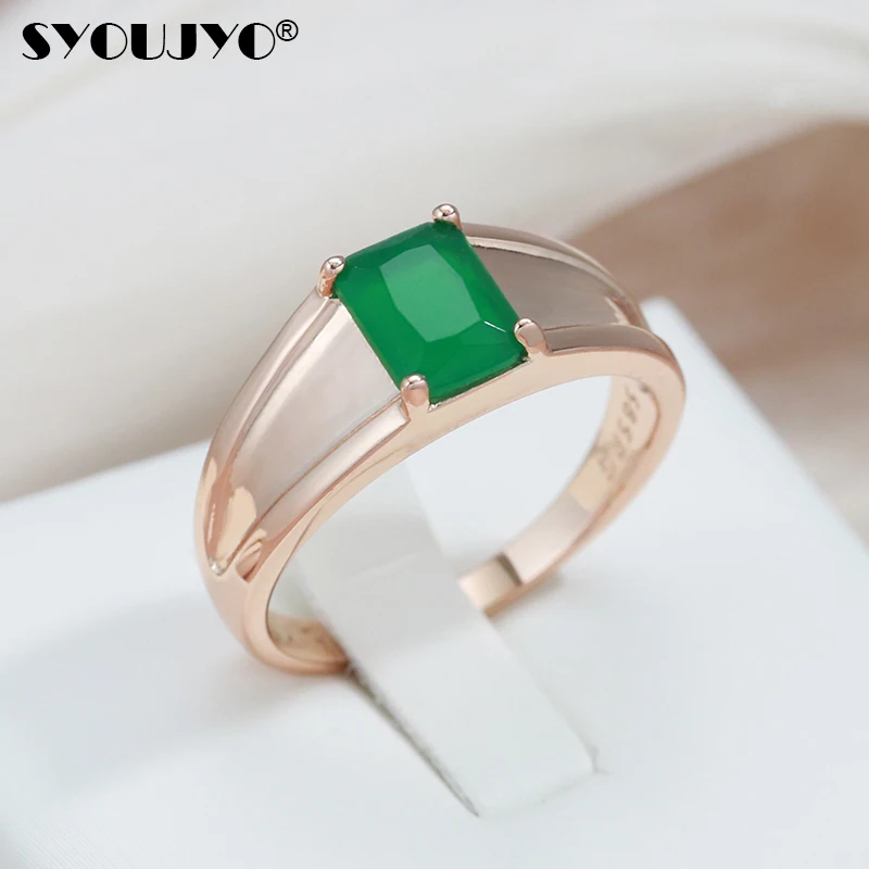 SYOUJYO Square Dark Green Opal Natural Zircon Rings For Women Luxury Party Daily Fine Jewelry 585 Rose Gold Color Glossy Rings