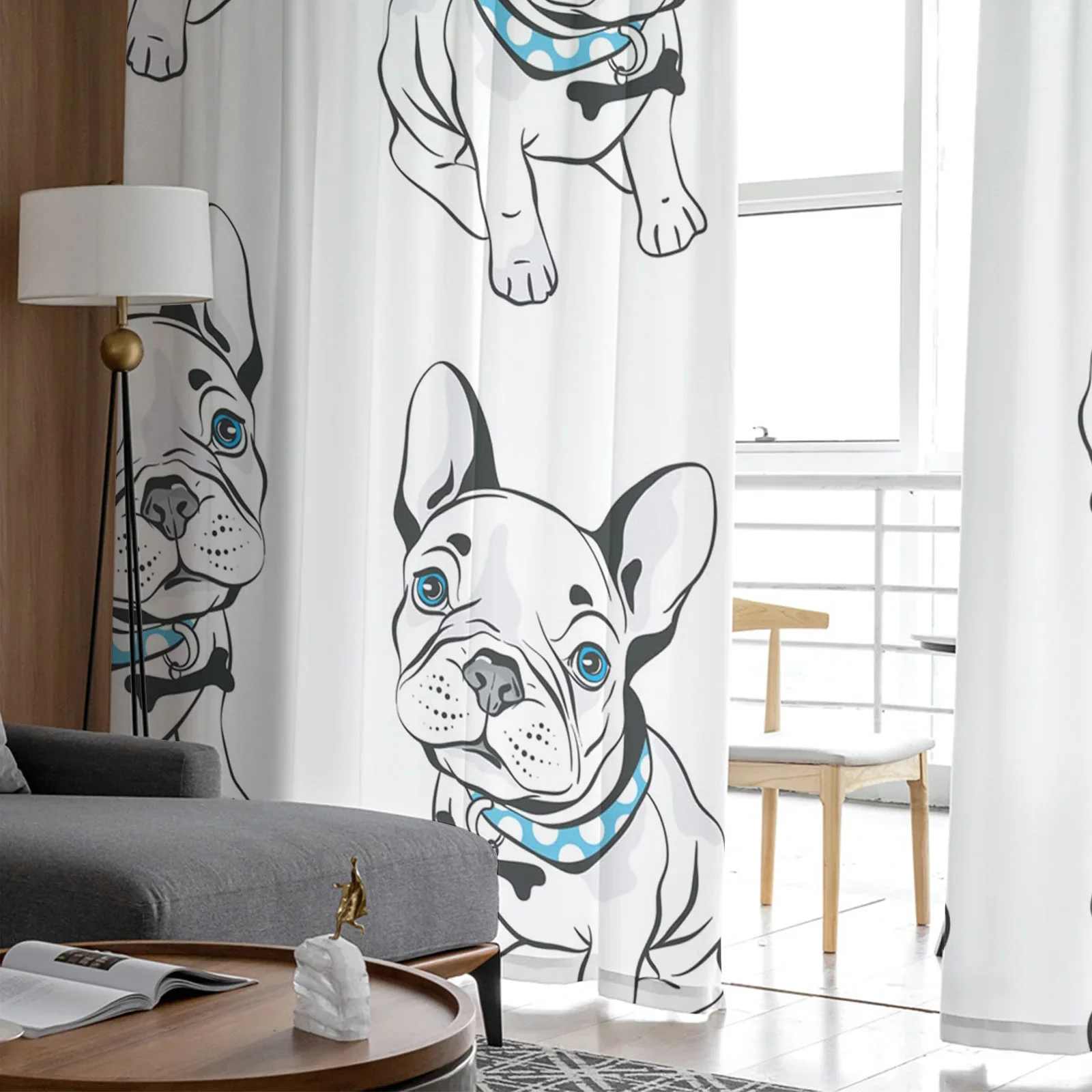 Imagem -05 - Cortinas Transparentes de Gaze Animal Bulldog Cortinas Modernas para Sala de Estar Quarto Voile