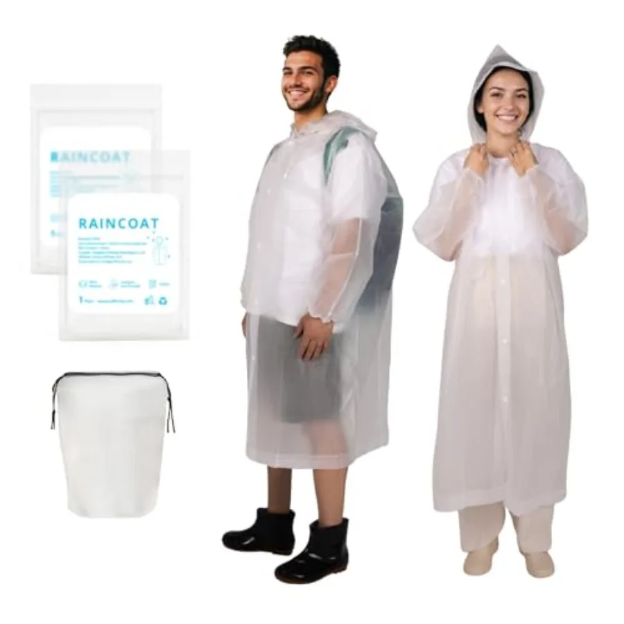 

2 PCS RainCoats Reusable PEVA Rain Hoody Ponchos with a Drawstring Bag, Unisex Lightweight Portable Waterproof Large Size Perfe