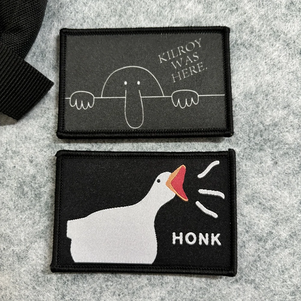 Kilroy Was Here Tactical Patch Goose Honk Printed Hook&Loop Patches Military Morale Badge Army Armband Applique Hat Stickers