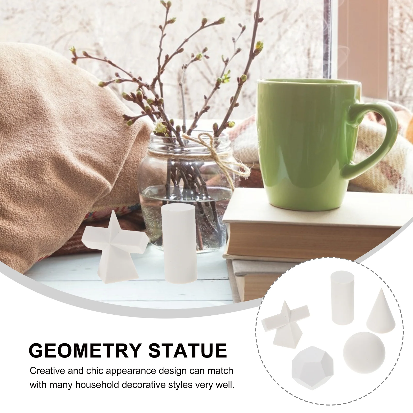 5 Pcs Sketch Geometry Simulation Gypsum Drawing Model Statue Geometric Shapes Resin 3D Minimalist Figurine