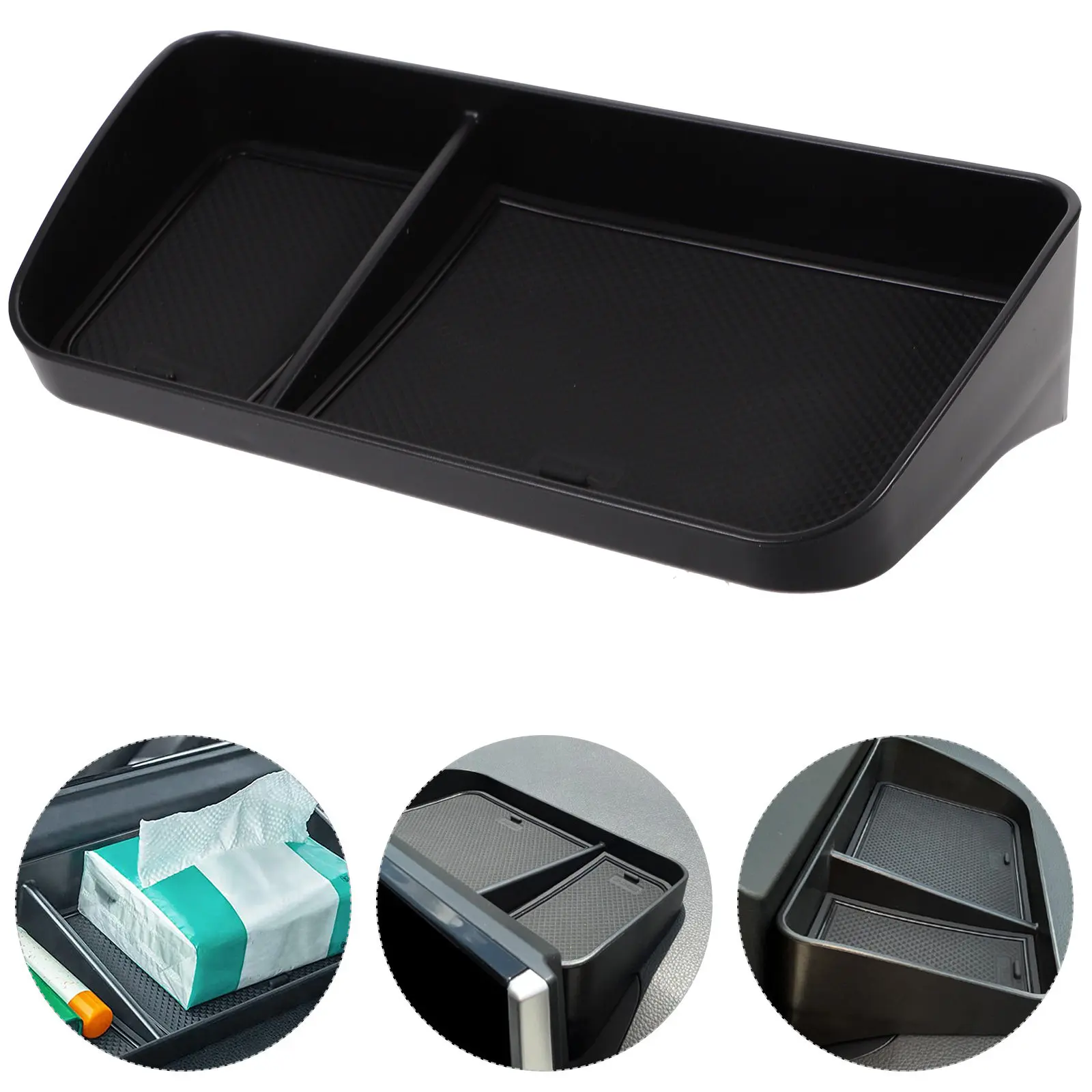 Car Storage Organizer Tray Center Console Box Premium Matte Black ABS Material Non-Slip Interior Auto Console