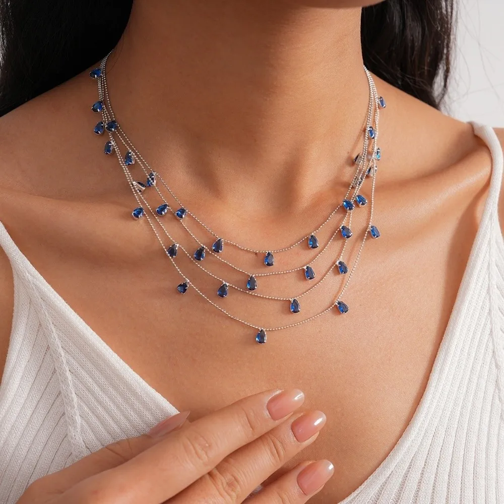 Multi Layer Crystal Tassel Necklace Light Luxury Fashion Water Drop Shining Choker Zircon Neck Chain Rhinestone Jewelry