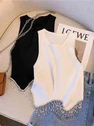 2026 Summer Tassel Tank Tops Women Sexy Sleeveless Camisole Tube Crop Tops Female Diamond Short Camis Tank Slim Crop Vest Tops