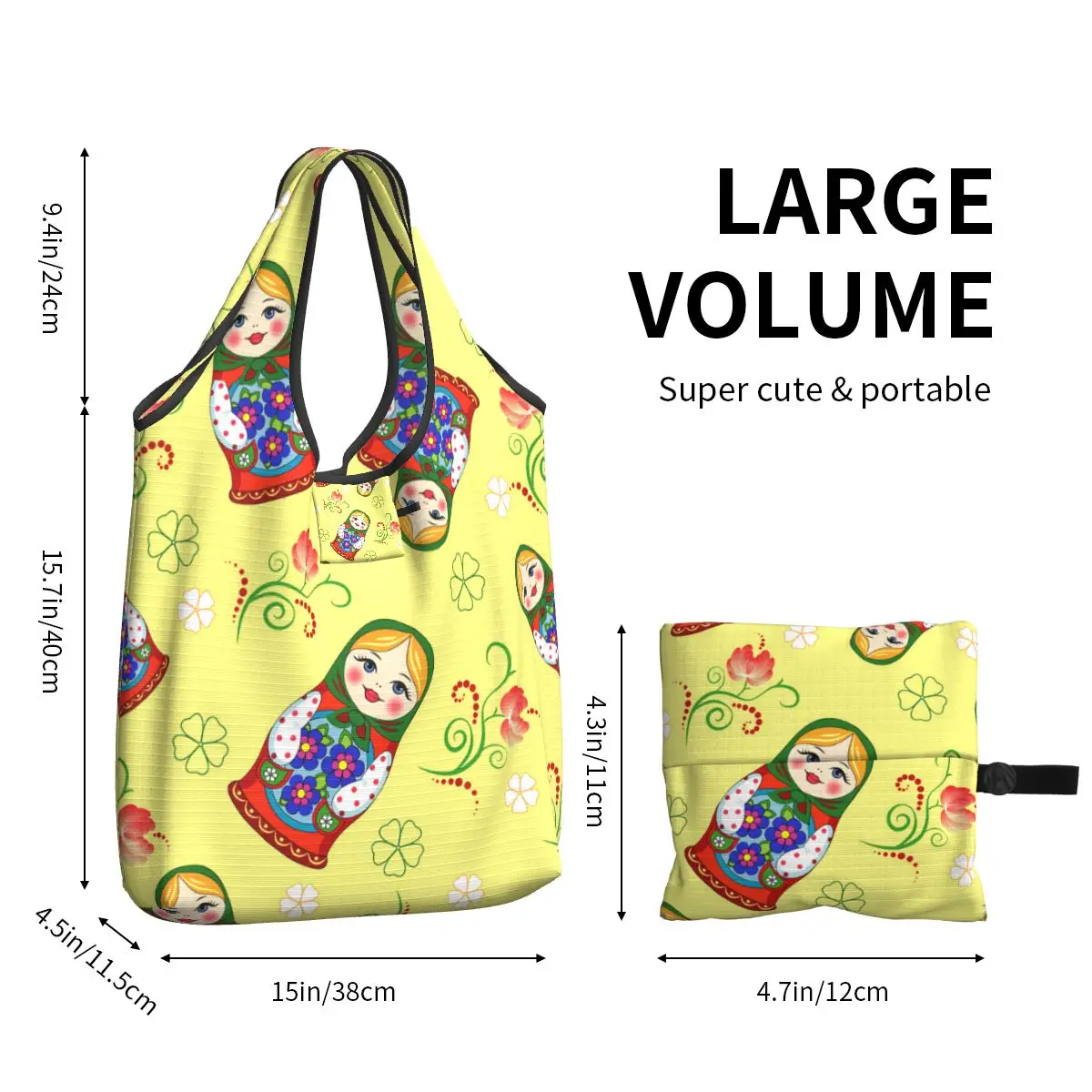 女性のためのポータブルな大容量ショッピングバッグ,カスタムシアンドール,matryoshka,Carties shopper tote