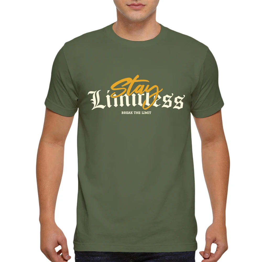 Mens 100% Cotton T Shirt Stay Limitless Break The Limit Gothic Letter Print Casual Breathable Vintage Short Sleeve Daily Wear