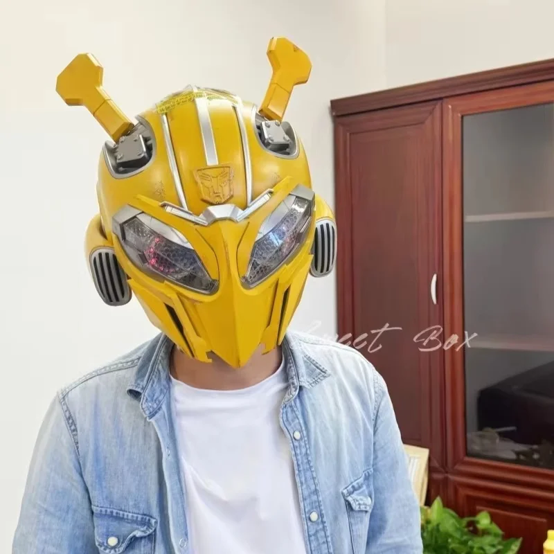 Mk5 Cosplay Mask Bumblebee Helmet English Voice Control Bluetooth Base Light Up Eyes Action Collection Figure Toy Xmas Gifts