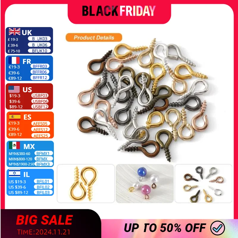 200PCS 2 Sizes Tiny Mini Screw Eye Pins Small Eyepins Hooks Eyelets Jewelry Findings For Making DIY Beads Supplies Screw Clasps