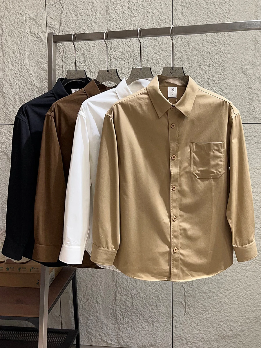 

Quality Men's Retro Artistic Pure Color Long Sleeve Workwear Shirt Spring Summer Versatile Loose Fit Breathable Casual Style