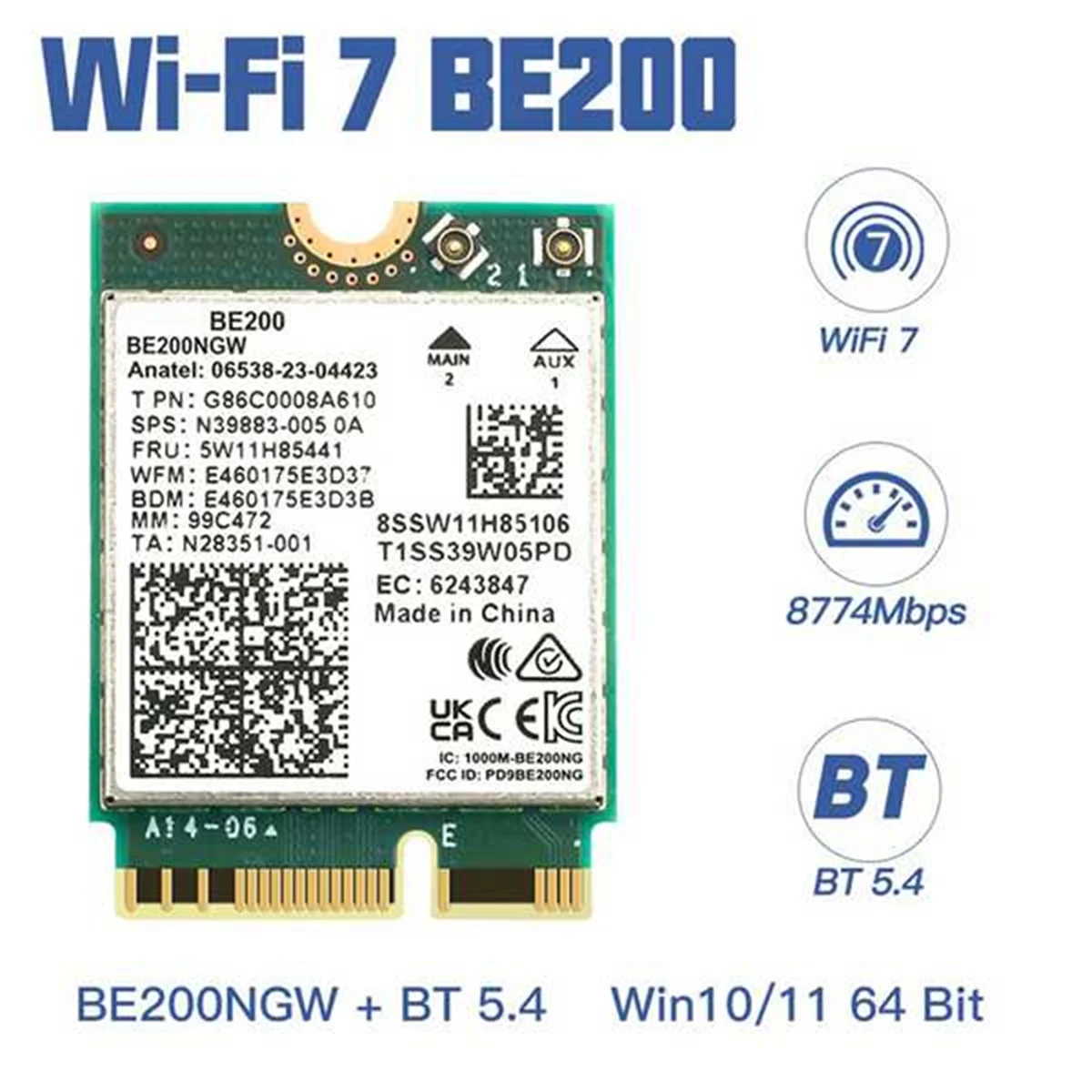 A48R-WIFI 7 BE200 BE200NGW WiFi Card BT 5.4 802.11AX Tri-Band M.2 NGFF Wireless Network Adapter for Win10/11