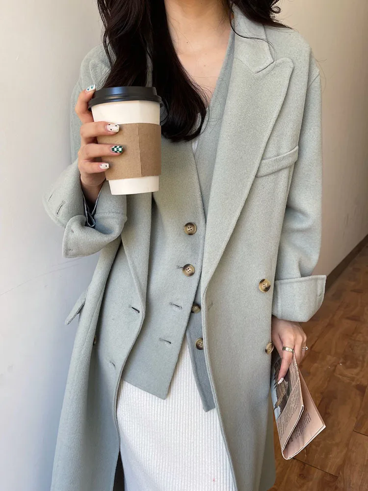 BZVW Two Piece Woolen Jacket With Vest Women's 2023 Winter Fashion New Double Faced Cashmere Coat For Women's Mid Length 25X3095