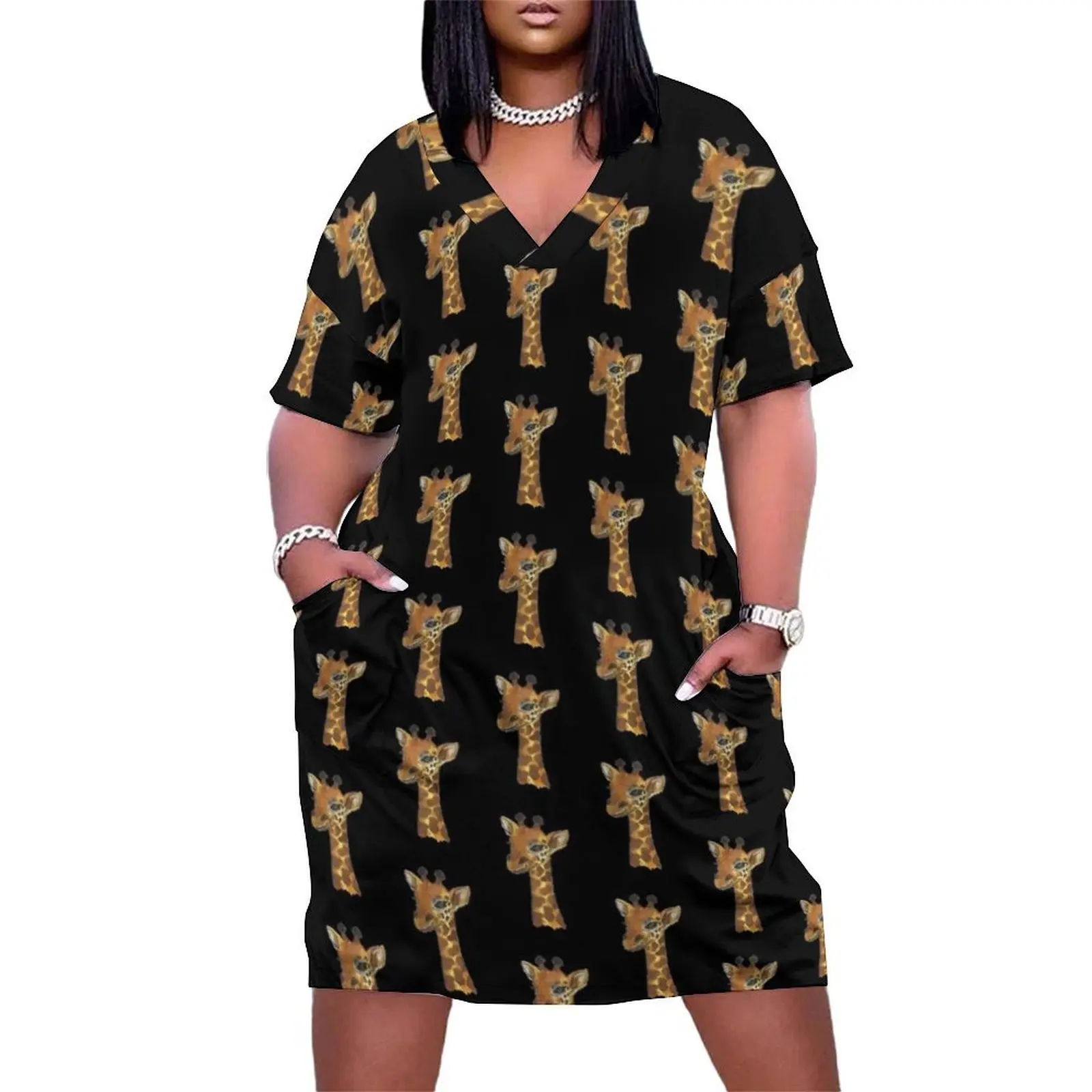 

Watercolour Giraffe Loose Pocket Dress long dress women evening dress women elegant women's dresses sale long sleeve dresses