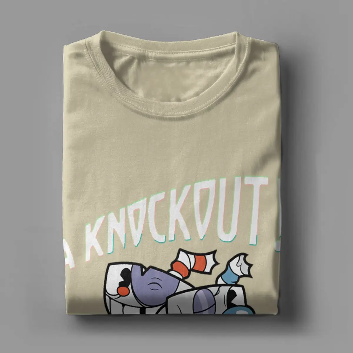 Knockout Cuphead T-Shirts Men Leisure 100% Cotton Tees Crewneck Short Sleeve T Shirts Plus Size Clothing