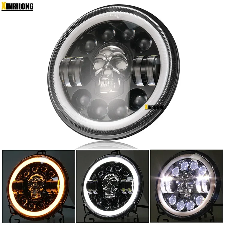 

Семидюймовые фары Harley, красочные ангельские глазки черепа, глазки дьявола, светодиодные ближние и дальние фары для экспорта