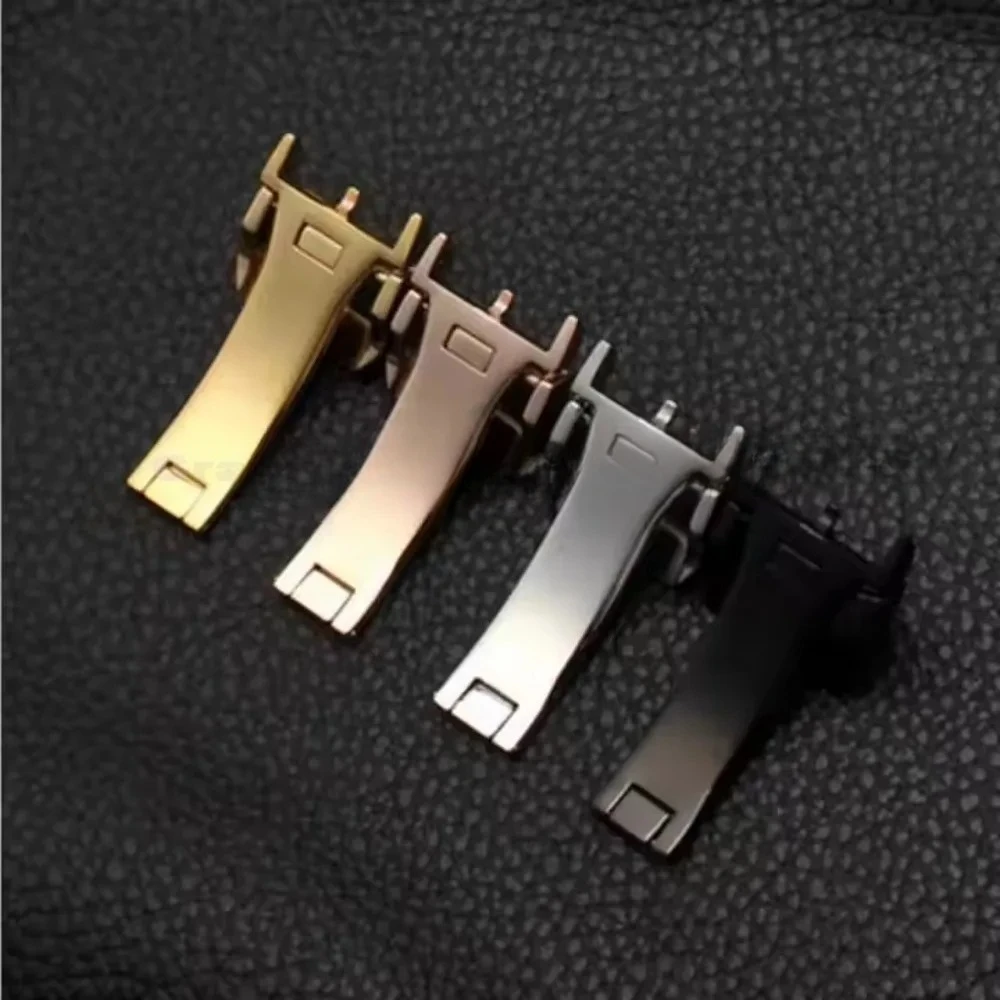 Fivela de implantação de aço inoxidável 316l para iwc piloto mark portugieser pulseira de couro de borracha ouro rosa fecho dobrável 18mm