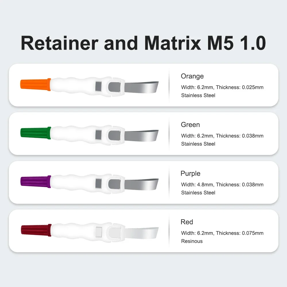 Sistema de matriz dental, rodillo de matriz contorneado seccional, retenedor de bandas de matriz 180 °   Materiales ajustables para coronas dentales