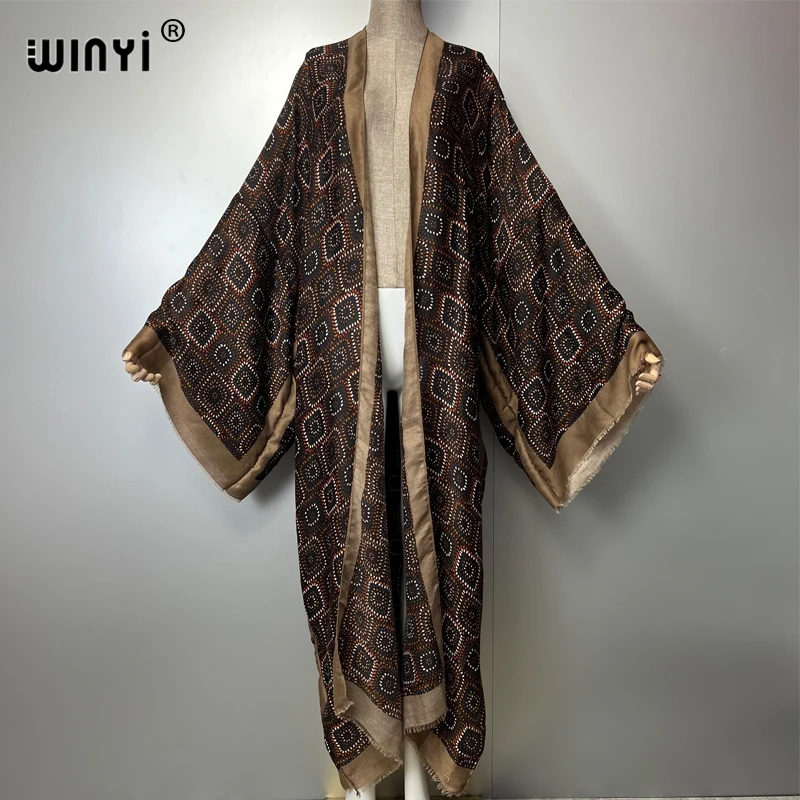 WINYI Retro-Druck Kimono Mode Kaftan Strandmode Strickjacke Boho Abendkleid Abaya Dubai Luxus Cover-up Strand Outfit Damen