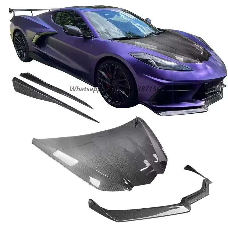 For Corvette C8 Bodykit Car Parts Front Splitter Side Skirt Bonnet Hood Cover Rear Lip Diffuser Rear Lip Diffuser Body
