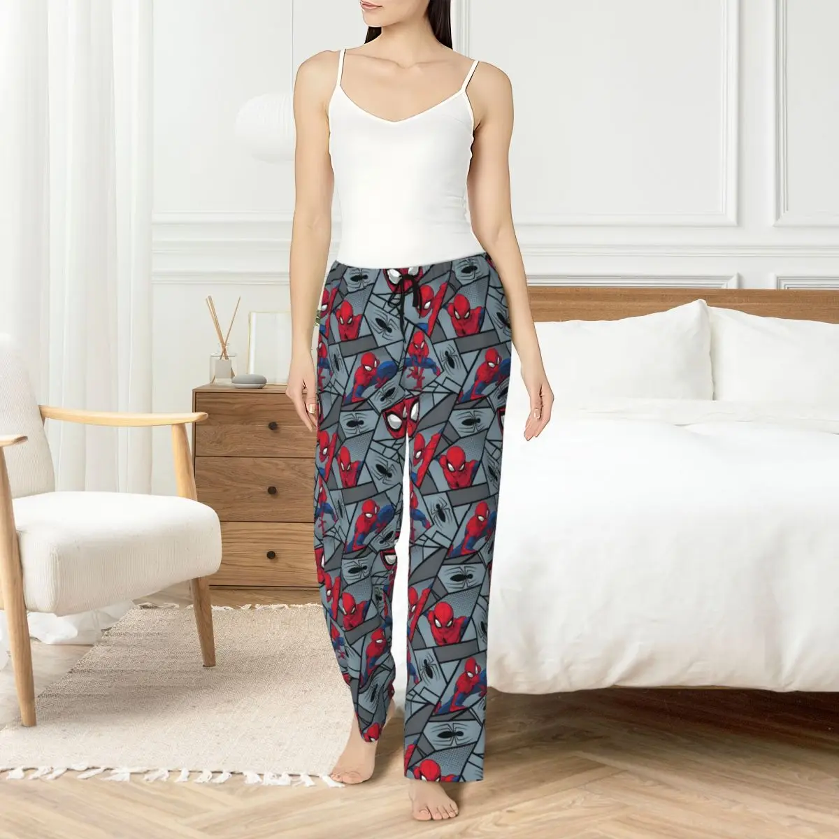 

Custom Printed Spider Man Pajama Pants for Women Superhero Anime Sleep Sleepwear Bottoms with Pockets