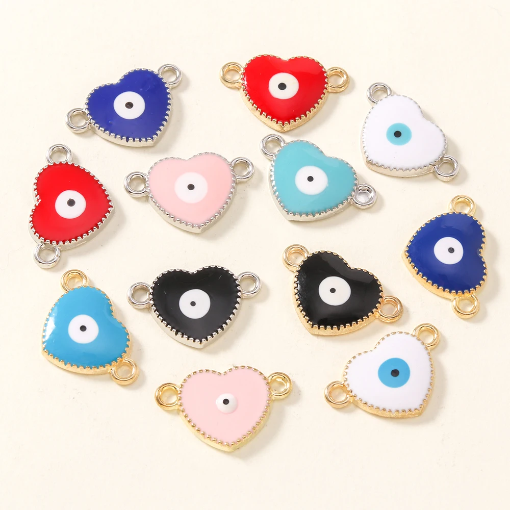 20 Stück 13*20mm Boho Evil Eye Herz-Anhänger, niedliche Liebesherz-Anhänger für Halsketten, Ohrringe, Armbänder, handgefertigte Schmuckzubehörteile