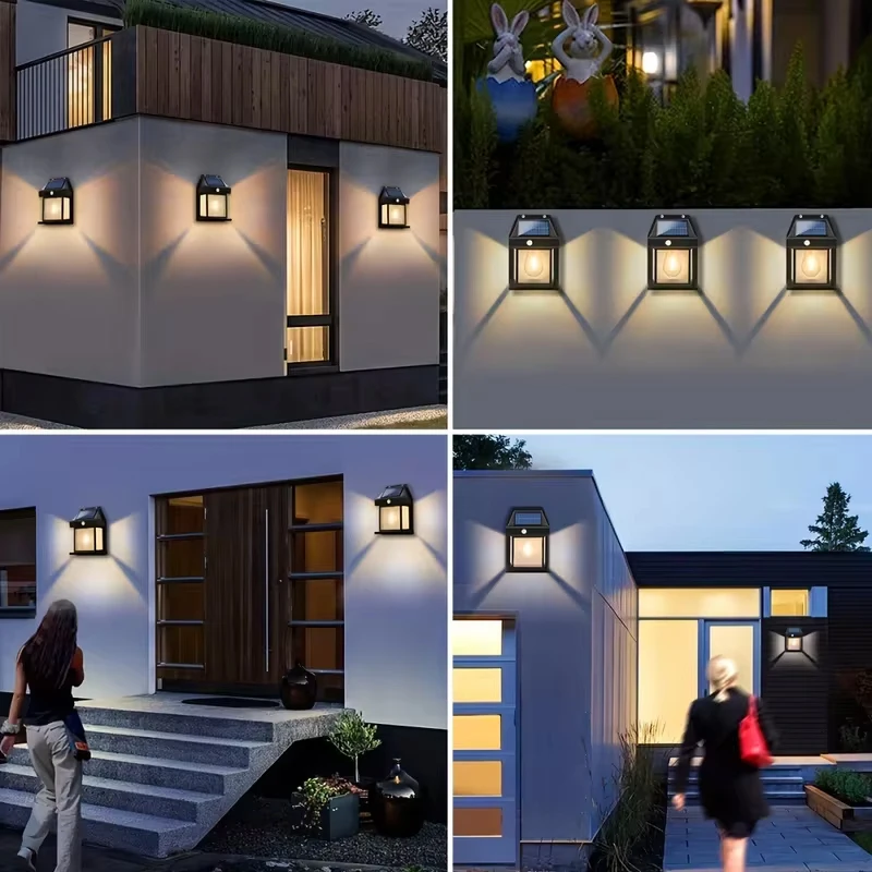 Aplique solar de pared con sensor de movimiento para exteriores: luz de seguridad LED impermeable IP65 para patio, terraza, porche, granero y balcón