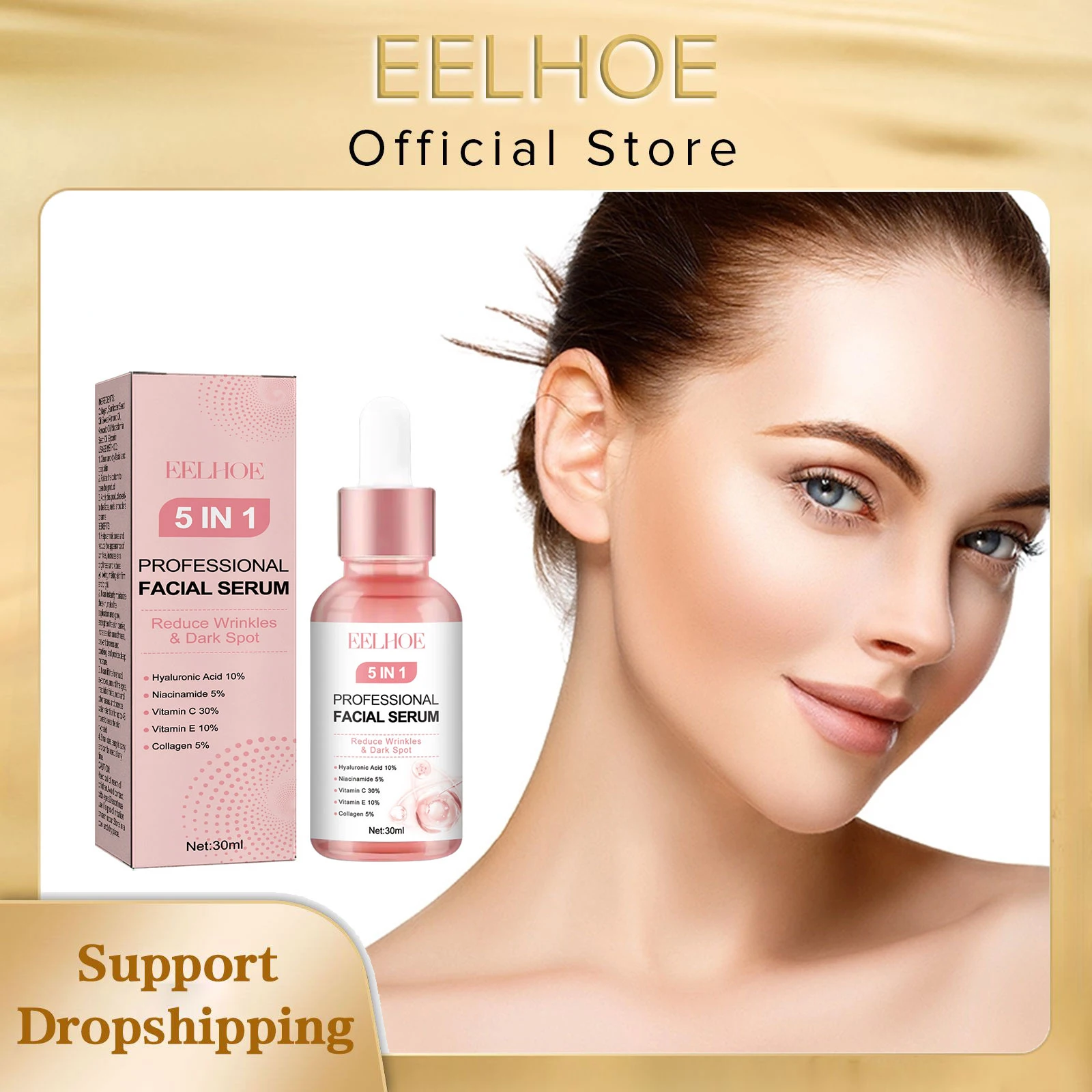 

EELHOE 5 in 1 Face Serum Anti-Wrinkle Collagen Boost Fade Dark Spots Remover Whiten Skin Moisturizing Face Pore Shrinking Serum