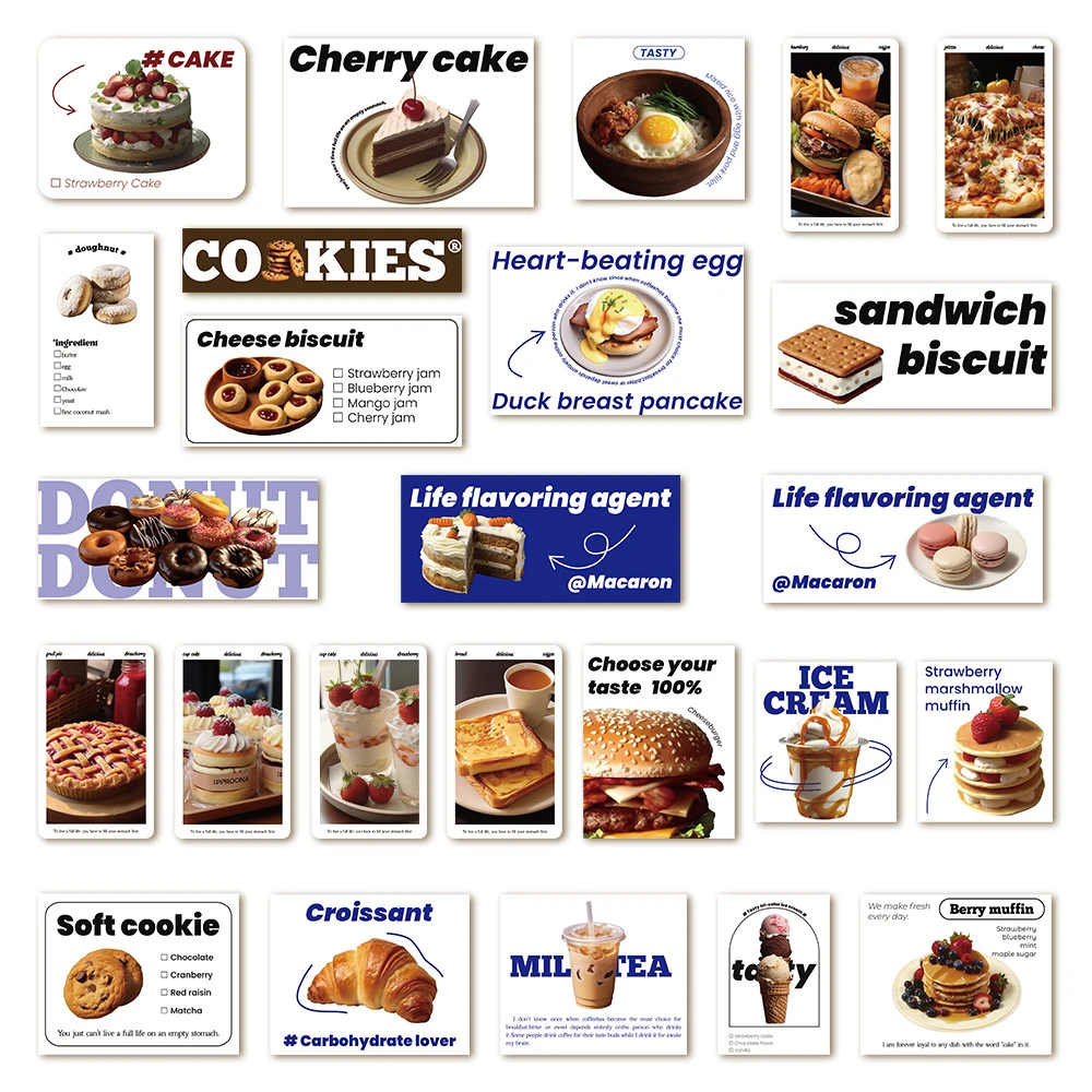 

10/30/50pcs Ins Style Cartoon Food Drink Posters Stickers Funny Graffiti Decals Decoration DIY Luggage Laptop Phone Sticker Toy