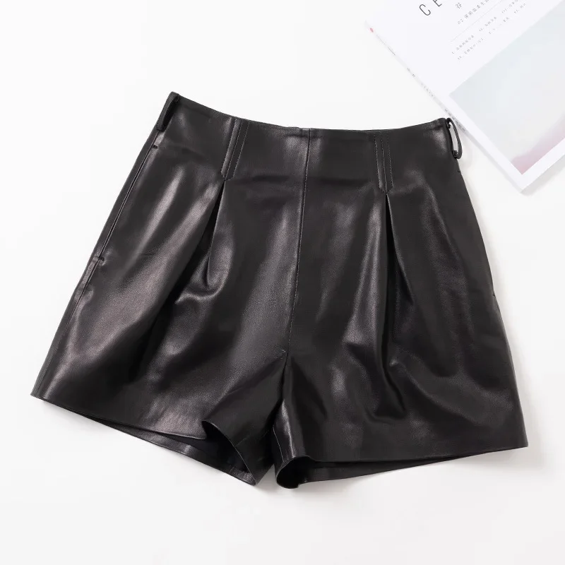 

Real Sheepskin Shorts Womens Clothing Women's Shorts Winter Autumn High Waiste Trousers Loose Natural Leather Shorts Streetwear