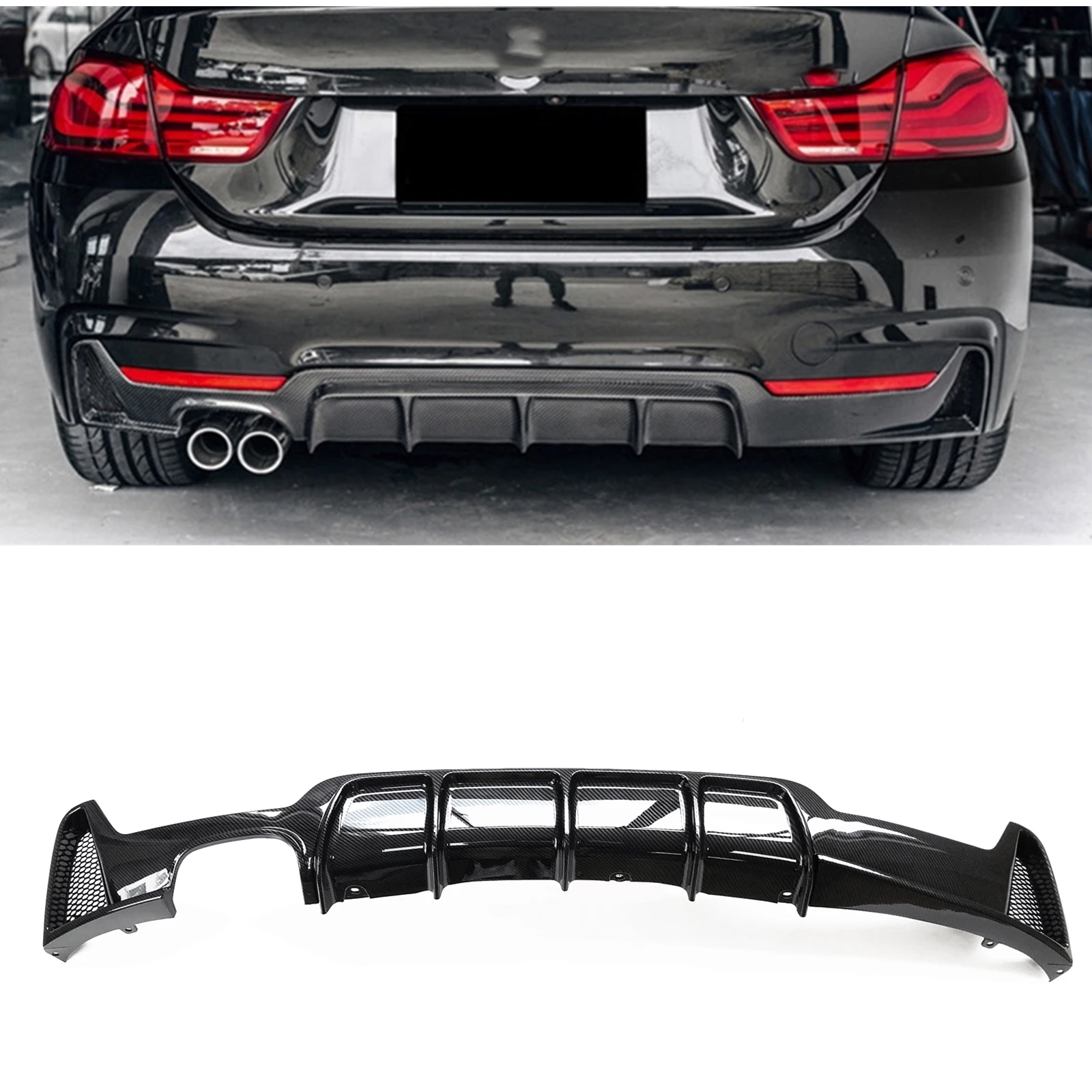 

For BMW 4 Series F32 F33 F36 435i M Sport 2014-2020 440I Rear Bumper Diffuser Spoiler Lip Carbon Fiber Look/ Matte/Gloss Black